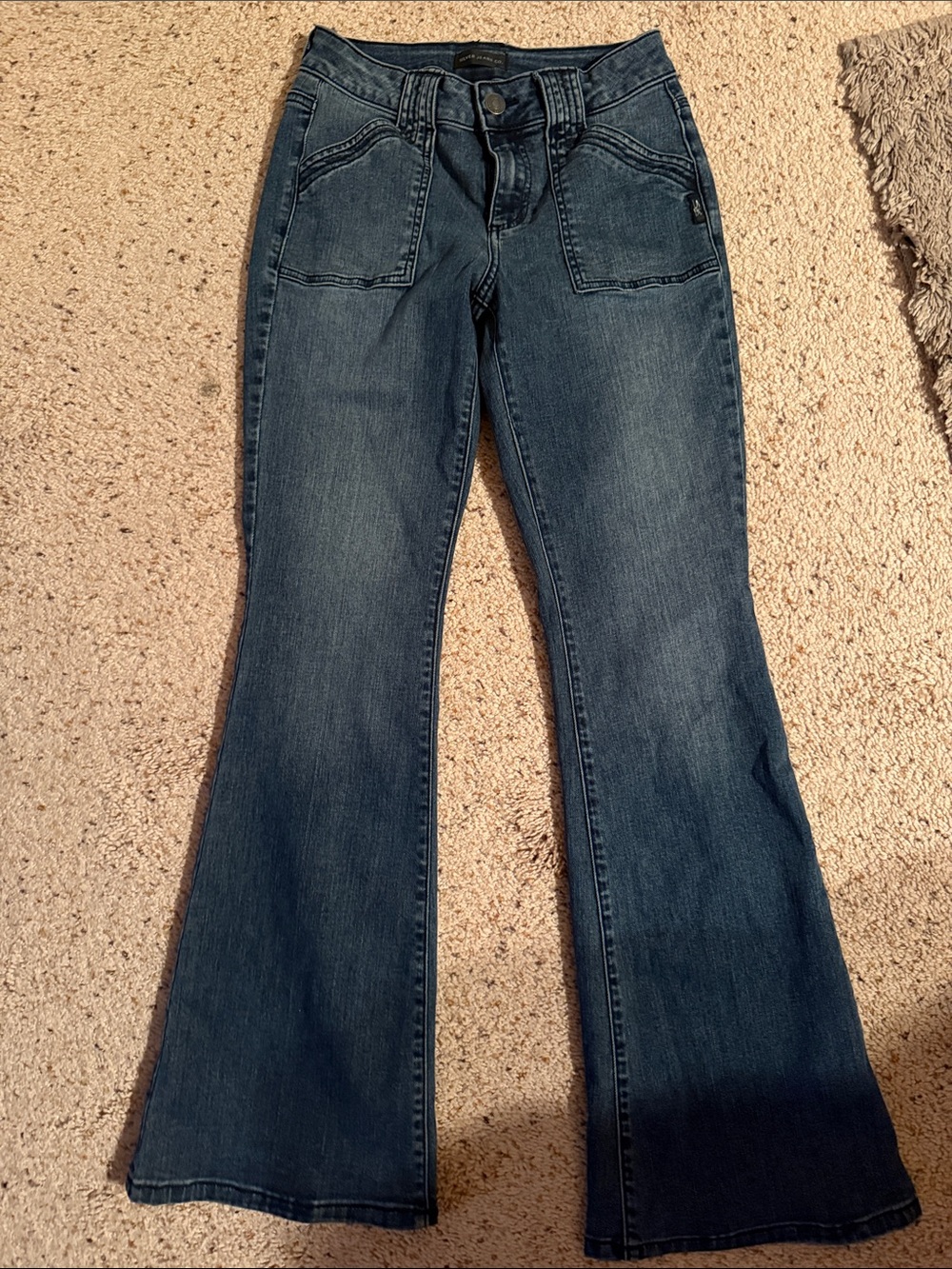Silver Jeans Dark Indigo Flare with Front Patch Pockets